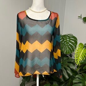 🛍️ October Sky Sheer high- low bell sleeve top